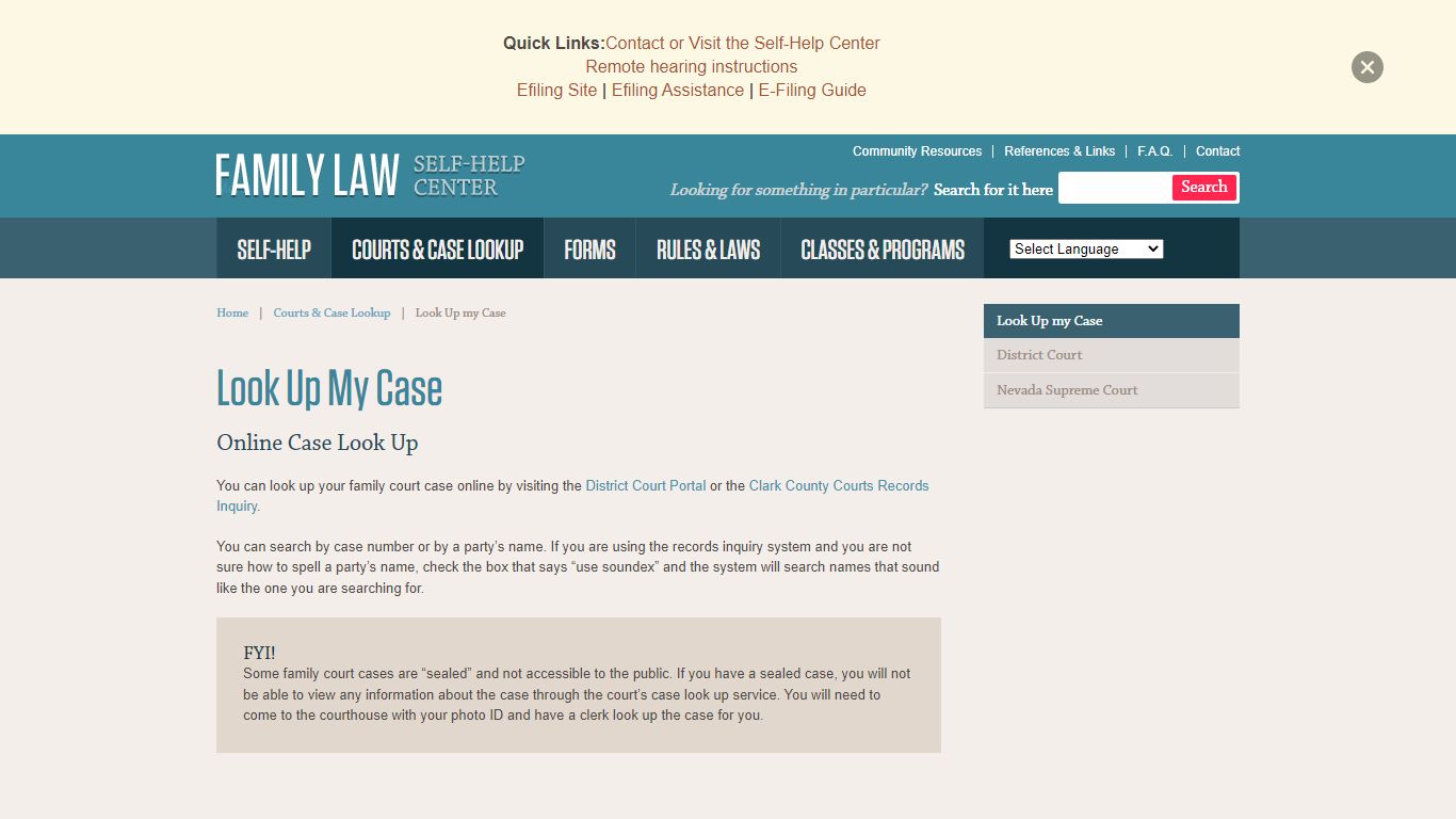 Family Law Self-Help Center - Look Up my Case